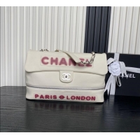 Promotional Chanel Printed Leather Vintage Airport Flap Bag A9902 White/Red 2025
