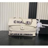 Most Popular Chanel Printed Leather Vintage Airport Flap Bag A9902 White/Black 2025