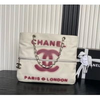 Top Design Chanel Printed Leather Vintage Airport Shopping Bag A9901 White/Red 2025