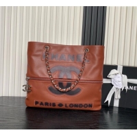Luxury Cheap Chanel Printed Leather Vintage Airport Shopping Bag A9901 Brown 2025