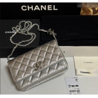 Shop Bulk Chanel Grained Calfskin Wallet On Chain WOC AP3938 Silver 2025