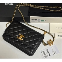 Buy Cheap Chanel Shiny Lambskin Wallet On Chain WOC AP3938 Black 2025
