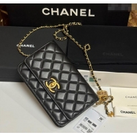 Buy Cheap Chanel Shiny Lambskin Wallet On Chain WOC AP3938 Black 2025
