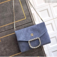 Market Sells Chanel Quilted Suede Large Flap Handbag CH101001 Dusty Blue 2025