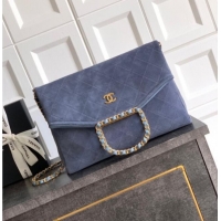 Market Sells Chanel Quilted Suede Large Flap Handbag CH101001 Dusty Blue 2025