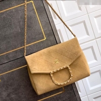 New Stylish Chanel Quilted Suede Large Flap Handbag CH101001 Khaki Yellow 2025