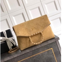 New Stylish Chanel Quilted Suede Large Flap Handbag CH101001 Khaki Yellow 2025