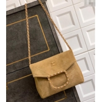 High Quality Chanel Quilted Suede Medium Flap Handbag CH101001 Khaki Yellow 2025