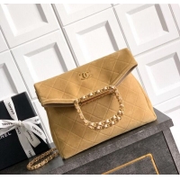 High Quality Chanel Quilted Suede Medium Flap Handbag CH101001 Khaki Yellow 2025