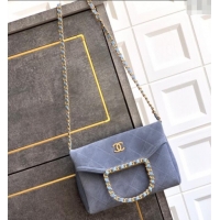 Luxury Classic Chanel Quilted Suede Small Flap Handbag CH101001 Dusty Blue 2025