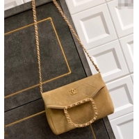 Top Quality Chanel Quilted Suede Small Flap Handbag CH101001 Khaki Yellow 2025