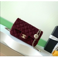 Latest Style Chanel Velvet Mini Flap Bag with Strass Ball AS1787 Dark Brown 2025