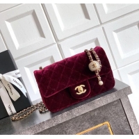 New Product Chanel Velvet Mini Flap Bag with Strass Ball AS1787 Burgundy 2025
