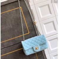 New Release Creation Chanel Velvet Mini Flap Bag with Strass Ball AS1787 Ice Blue 2025