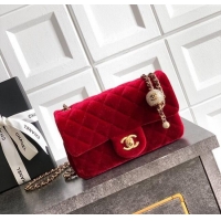 Sophisticated Chanel Velvet Mini Flap Bag with Strass Ball AS1787 Red 2025