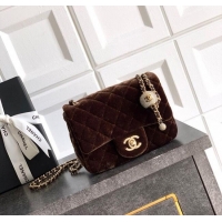 Original Cheap Chanel Velvet Mini Square Flap Bag with Strass Ball AS1786 Coffee Brown 2025