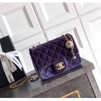 Spot Bulk Chanel Velvet Mini Square Flap Bag with Strass Ball AS1786 Purple 2025