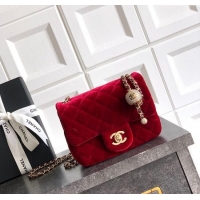New Design Chanel Velvet Mini Square Flap Bag with Strass Ball AS1786 Red 2025