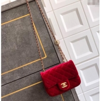 New Design Chanel Velvet Mini Square Flap Bag with Strass Ball AS1786 Red 2025