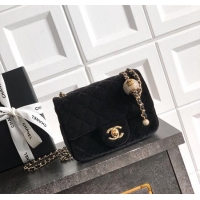Luxury Discount Chanel Velvet Mini Square Flap Bag with Strass Ball AS1786 Black 2025