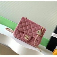 Inexpensive Chanel Velvet Mini Square Flap Bag with Strass Ball AS1786 Light Pink 2025