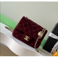 Best Cheap Chanel Velvet Mini Square Flap Bag with Strass Ball AS1786 Dark Brown 2025