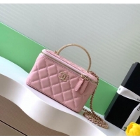 Stylish Cheap Chanel Lambskin Long Vanity with Chain and Top Handle Bag AP4842 Light Pink 2025