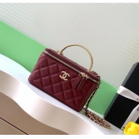 New Cheap Chanel Lambskin Long Vanity with Chain and Top Handle Bag AP4842 Burgundy 2025