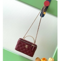 New Cheap Chanel Lambskin Long Vanity with Chain and Top Handle Bag AP4842 Burgundy 2025
