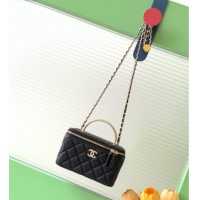 New Cheap Chanel Lambskin Long Vanity with Chain and Top Handle Bag AP4842 Black 2025