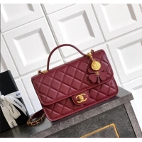 Modern Classic Chanel Grained Shiny Calfskin Flap Bag with Top Handle Bag AS3653 Burgundy 2025