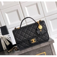 Inexpensive Chanel Grained Shiny Calfskin Flap Bag with Top Handle AS3653 Black 2025