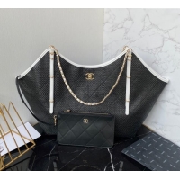 Particularly Recommended Chanel Straw Maxi Shopping Tote Bag AS5463 Black 2025