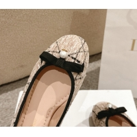 Sumptuous Dior Ballet Flats in Quilted Cannage Tweed with Pearl Bow Beige 0822026