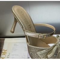 Good Quality Dior Adiorable Heeled Strap Slides Sandal 7cm in Embroidered Cotton and Lambskin with Strass, Pearls and Bo