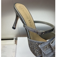 Grade Quality Dior Adiorable Heeled Strap Slides Sandal 7cm in Embroidered Cotton and Lambskin with Strass, Pearls and B