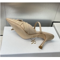 Buy Luxury Dior Adiorable Heeled Strap Mules 7cm in Fringed Grosgrain with Pearls Bow Beige 0822033