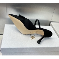 Durable Dior Adiorable Heeled Strap Mules 7cm in Fringed Grosgrain with Pearls Bow Black 0822034