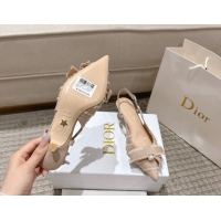 Modern Dior Adiorable Slingback Pumps 4cm in Fringed Grosgrain with Pearls Bow Beige 0822035