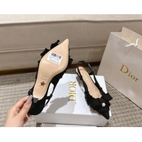 Unique Style Dior Adiorable Slingback Pumps 4cm in Fringed Grosgrain with Pearls Bow Black 0822036