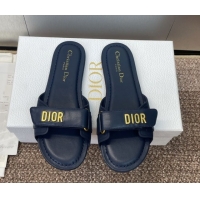Pretty Style Dior Dioriviera Dioract Flat Slides Sandal in Lambskin and Rubber Deep Blue 0822038