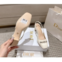 Purchase Dior Patent Calfskin Slingback Pumps 5.5cm with Pearls White DR082201 0822040