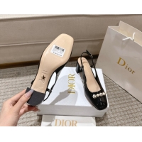 Sumptuous Dior Patent Calfskin Slingback Pumps 5.5cm with Pearls Black DR082201 0822041
