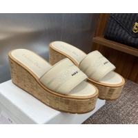 Fashion Dior Dway Platform Wedge Slides Sandal 10cm in Grained Calfskin Cream 0822043