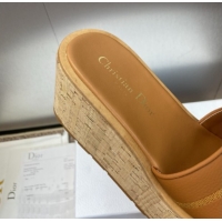 Best Product Dior Dway Platform Wedge Slides Sandal 10cm in Grained Calfskin Brown 0822044