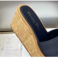 Perfect Dior Dway Platform Wedge Slides Sandal 10cm in Calfskin Leather Deep Blue 0822046