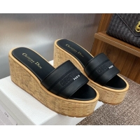 Best Quality Dior Dway Platform Wedge Slides Sandal 10cm in Grained Calfskin Black 0822048