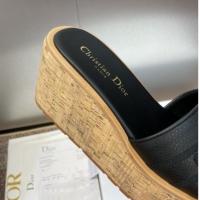 Best Quality Dior Dway Platform Wedge Slides Sandal 10cm in Grained Calfskin Black 0822048