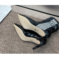 Popular Style Dior Optical-D Heel Ankle Boots 8cm with Graphique Motif in Patent Calfskin Black 0822050