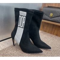 Charming Dior Optical-D Heel Ankle Boots 8cm with Graphique Motif in Suede Black 0822052